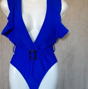 Beautiful royal blue one piece with belt swimsuit size Small